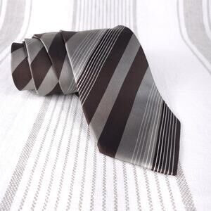 GIORGIO ARMANI Tie Brown Silver Diagonal Stripe Silk Italy Necktie Formal 57in